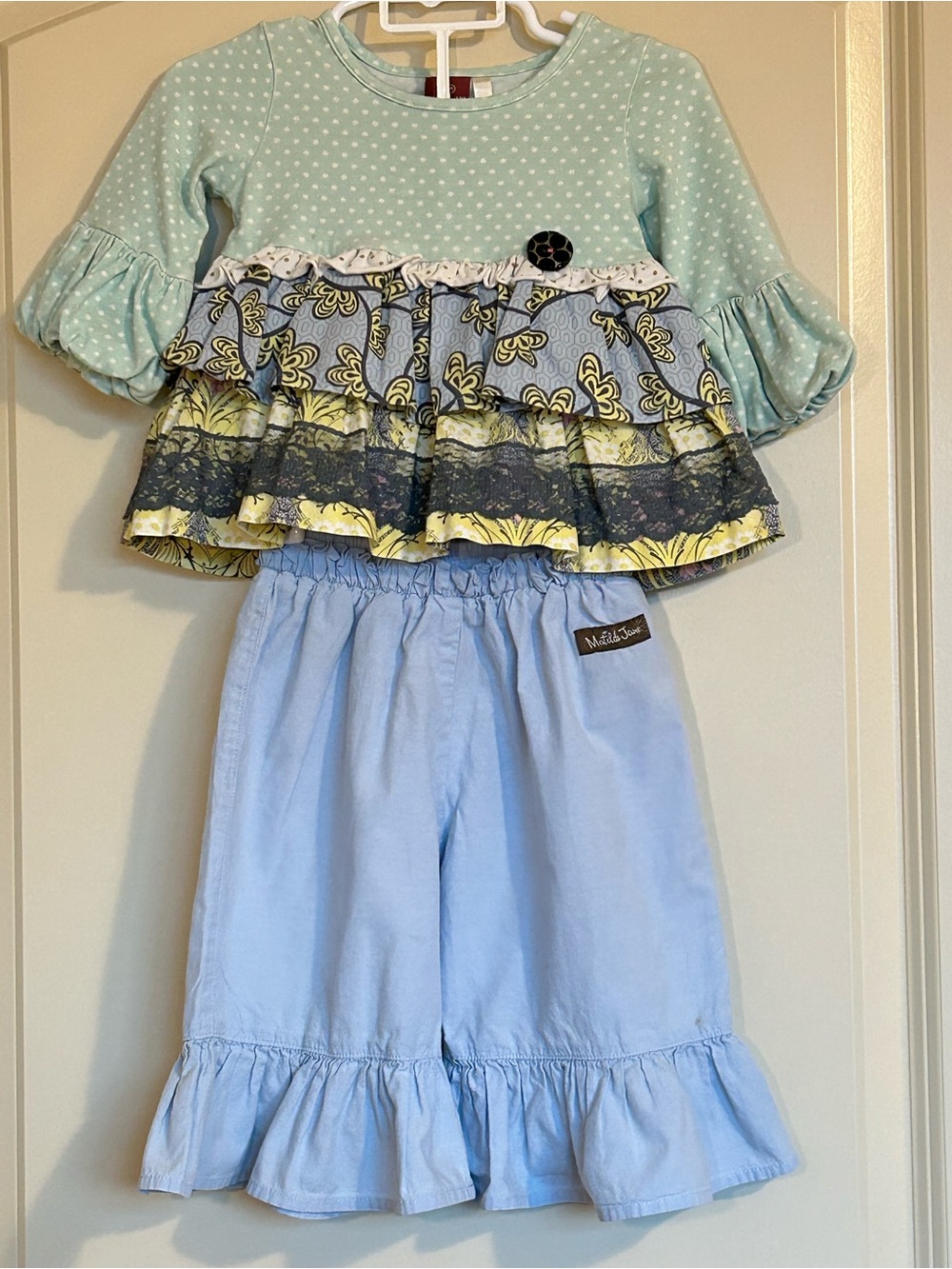 Sz12M Matilda Jane Marjorine Ruffled Tunic top with light blue ruffled pants